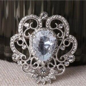 Large Elegant Silver Brooch‎ with Gem